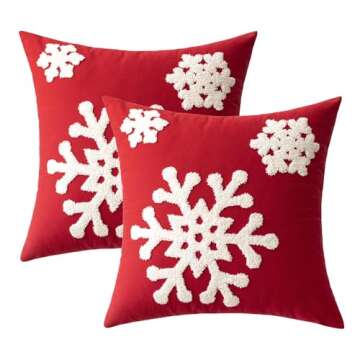 Woaboy Pack of 2 Christmas Red Throw Pillow Covers Decorative Snowflake Embroidery Couch Pillows Canvas Cushion Cases Holiday Home Decor Soft Pillowcases for Sofa Bedroom Car 18x18 Inch