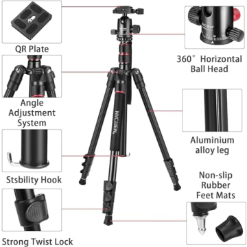 Lightweight MACTREM 84" Camera Tripod for Travel