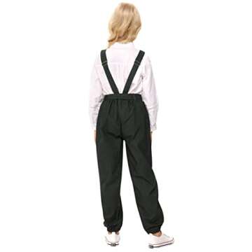 LIONJIE Girls Jumpsuit & Rompers Kids Bib Overalls Denim Long Pants Loose Fit with Pockets & Belt, 7-8Y, Army Green