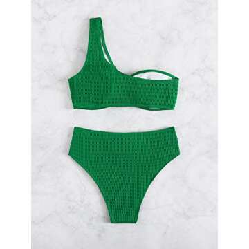 WDIRARA Women's One Shoulder O Ring Cut Out Bikini Swimsuit Bathing Suit Swimwear Green S