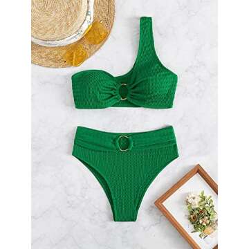 WDIRARA Women's One Shoulder O Ring Cut Out Bikini Swimsuit Bathing Suit Swimwear Green S