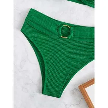 WDIRARA Women's One Shoulder O Ring Cut Out Bikini Swimsuit Bathing Suit Swimwear Green S