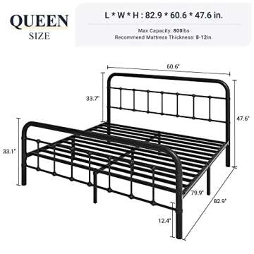 Allewie Queen Size Metal Platform Bed Frame - Victorian Wrought Iron Design with Underbed Storage
