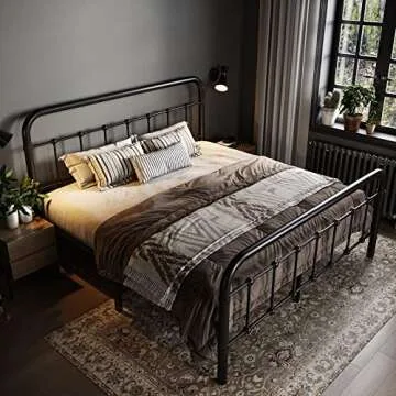 Allewie Queen Size Metal Platform Bed Frame with Victorian Style