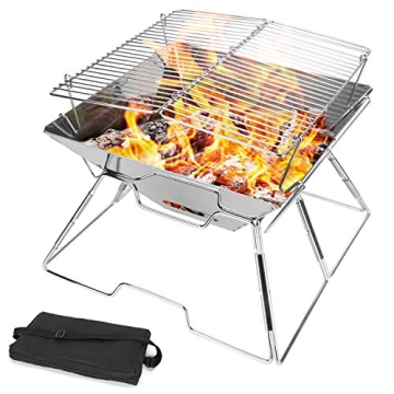 Odoland Folding Campfire Grill, 304 Stainless Steel Grate Barbeque Grill, Portable Camping Grill wit...