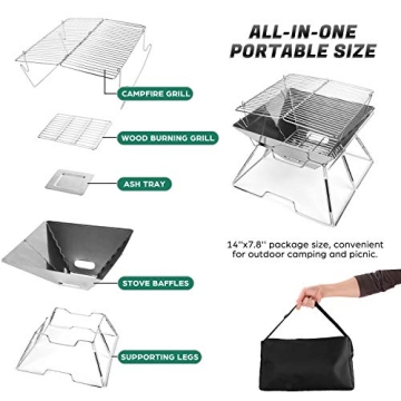 Odoland Portable Folding Campfire Grill for All Adventures