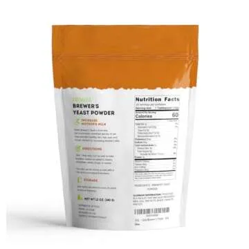 Kate Naturals Brewers Yeast Powder for Lactation to Boost Mother's Milk. Brewer's Yeast Powder for Lactation Cookies. Gluten Free & Non-GMO Supplement. Edible for Dogs & Ducks (12oz)
