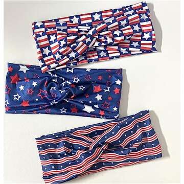 American Flag Headbands for Women 4th of July Headband Wide Red White and Blue Patriotic Hair Bands for Women's Hair Twist Turban Hair Wrap Accessories