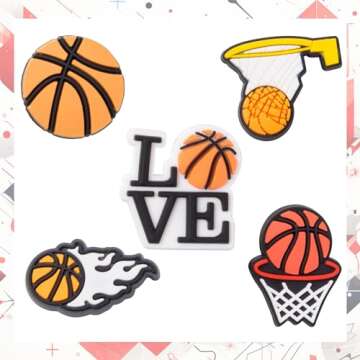 JINHCHIF Basketball Shoe Charms, Basketball Sports & Numbers Shoe Decoration Charms Accessories, Gifts for basketball lovers Kids Teens Boys Party Favors (Basketball)