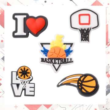 JINHCHIF Basketball Shoe Charms, Basketball Sports & Numbers Shoe Decoration Charms Accessories, Gifts for basketball lovers Kids Teens Boys Party Favors (Basketball)