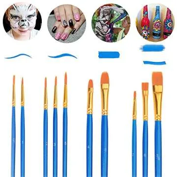 Hulameda Paint Brushes Set, 5 Packs/ 50 Pcs Round Pointed Tip Paintbrushes with 12 Pcs Paint Pallets for Acrylic Oil Watercolor, Face Nail Art, Miniature Detailing and Rock Painting, Blue