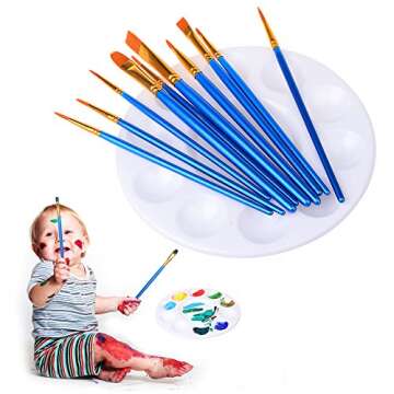 Hulameda Paint Brushes Set, 5 Packs/ 50 Pcs Round Pointed Tip Paintbrushes with 12 Pcs Paint Pallets for Acrylic Oil Watercolor, Face Nail Art, Miniature Detailing and Rock Painting, Blue