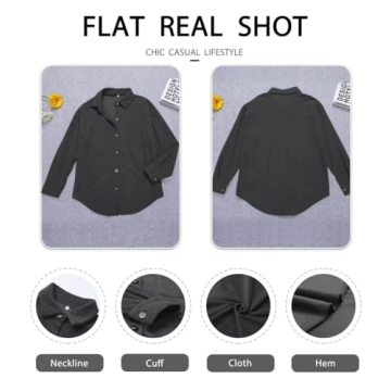 ZOLUCKY Women's Corduroy Shacket Casual Button Down Jacket Shacket Long Sleeve Solid Color Oversized Tops with Pockets, Dark Gray Medium