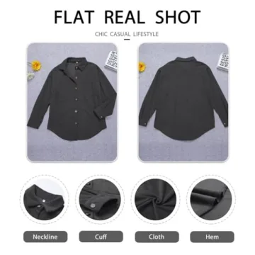 ZOLUCKY Women's Corduroy Shacket Casual Button Down Jacket Shacket Long Sleeve Solid Color Oversized Tops with Pockets, Dark Gray Medium