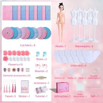 Skirfy Fashion Designer Kits for Girls Ages 8-12 with 5 Mannequins,Girls Toy,Accessories,DIY Art and Craft Kits for Kids,Dress Design Craft Making Kit Gift for Kids Birthday Teen Girl Gifts Stuff