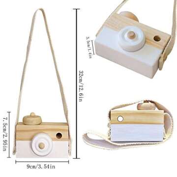Baby Toy Wooden Mini Camera Toy, Baby Kids Cute Mini Sharpe Toy, Neck Hanging Photographed Props for Baby Toddlers Children Kids' Room Hanging Decor Gift (White)