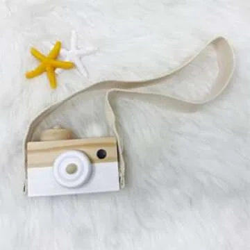Baby Toy Wooden Mini Camera Toy, Baby Kids Cute Mini Sharpe Toy, Neck Hanging Photographed Props for Baby Toddlers Children Kids' Room Hanging Decor Gift (White)