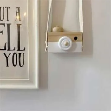 Baby Toy Wooden Mini Camera Toy, Baby Kids Cute Mini Sharpe Toy, Neck Hanging Photographed Props for Baby Toddlers Children Kids' Room Hanging Decor Gift (White)