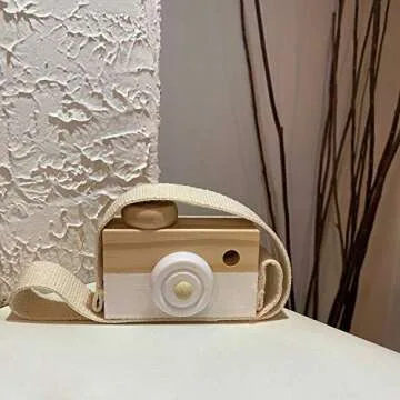 Baby Toy Wooden Mini Camera Toy, Baby Kids Cute Mini Sharpe Toy, Neck Hanging Photographed Props for Baby Toddlers Children Kids' Room Hanging Decor Gift (White)