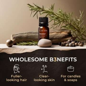 Gya Labs Rosemary Oil for Hair Growth - 100% Natural Rosemary Essential Oil for Hair Skin & Scalp Rosemary Essential Oil for Diffuser & Candle Making Scent - 100% Pure Aromatherapy Oils (0.34 fl oz)