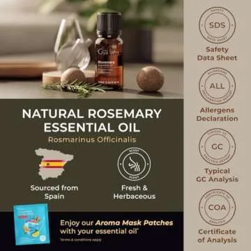 Gya Labs Rosemary Oil for Hair Growth - 100% Natural Rosemary Essential Oil for Hair Skin & Scalp Rosemary Essential Oil for Diffuser & Candle Making Scent - 100% Pure Aromatherapy Oils (0.34 fl oz)