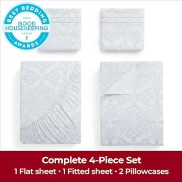 Mellanni Queen Sheets Set - 4 PC Hotel Luxury, Laced Sky Blue