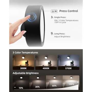 EZVALO LED Wall Mounted Lights, 5500mAh Rechargeable Wall Sconces Lamp, 3 Color Temps & Remote and Touch Control, 360°Rotation Dimmable Cordless Wall Light for Bedroom Reading Study Bedside (3 Pack)