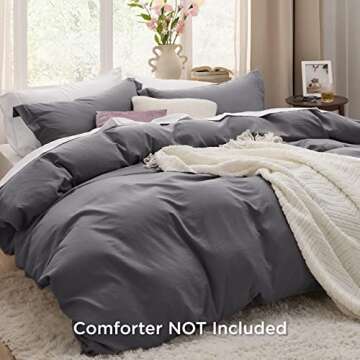 Bedsure Dark Grey Duvet Cover Queen Size - 3 Pieces Prewashed Extra Soft Bedding Set, Includes 1 Duv...