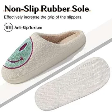 Bevaney Smile Face Slippers for Women, Soft Plush Smile Slippers Retro Preppy Slippers with Smile Face Happy Face Slippers Slip-on Cozy Indoor Outdoor Slippers