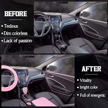 46 Pcs Bling Car Accessories Set for Women Leather Steering Wheel Cover Seat Belt Covers Diamond Rings Sticker Rhinestone Cup Holders USB Adapter Flower Air Vent Clip (Light Pink)