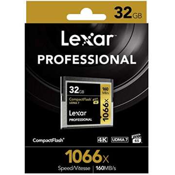 Lexar Professional 1066x 32GB CompactFlash Card, Up to 160MB/s Read, for Professional Photographer, Videographer, Enthusiast (LCF32GCRBNA1066)