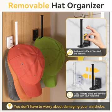 HzTinT 4 Pack Hat Organizer for Baseball Caps Hat Racks for Wall Baseball Hat Storage Organizer Hat Holder for Closet Hat Display Mount Adhesive/Drill Black