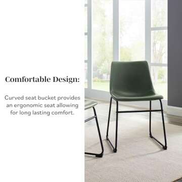 Walker Edison Douglas Urban Industrial Faux Leather Armless Dining Chairs, Set of 2, Green