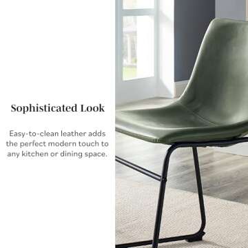 Walker Edison Douglas Urban Industrial Faux Leather Armless Dining Chairs, Set of 2, Green