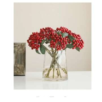 Decpro 6Pcs Artificial Red Berries Twig, 11.8'' Single Stem Faux Holly Berry Plant Branches for Home Office Party Hotel Christmas Tree Decoration, DIY Floral Arrangements, Table Centerpieces, Red