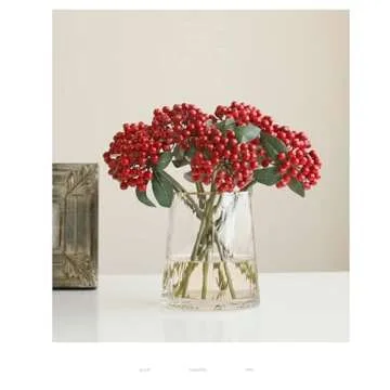 Decpro 6Pcs Artificial Red Berries Twig, 11.8'' Single Stem Faux Holly Berry Plant Branches for Home Office Party Hotel Christmas Tree Decoration, DIY Floral Arrangements, Table Centerpieces, Red