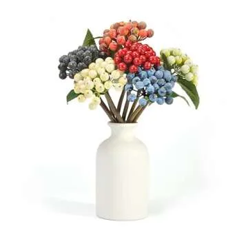 Decpro 6Pcs Artificial Red Berries Twig, 11.8'' Single Stem Faux Holly Berry Plant Branches for Home Office Party Hotel Christmas Tree Decoration, DIY Floral Arrangements, Table Centerpieces, Red