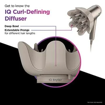 Shark XSKHD1VD HyperAIR IQ Curl-Defining Diffuser, Auto Preset Attachment for HyperAIR Blow Dryers, Styling Tools, For Wavy, Curly, and Coily Hair, Enhance Natural Curls, Extendable Prongs, Stone