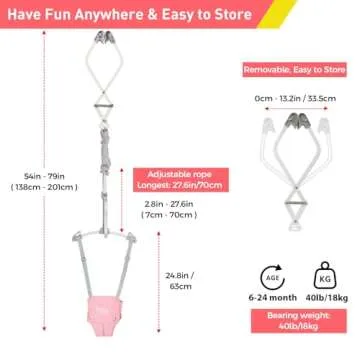 FUNLIO Baby Door Jumper for 6-24 Months (with Door Clamp), Baby Jumper Doorway with Strong Spring & Adjustable Strap, Portable Infant Door Bouncer, Bearing 40 Lbs, CPC & CE Certified-Pink