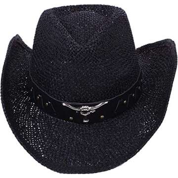 Livingston Men & Women's Woven Straw Cowboy/Cowgirl Western Hat, Black