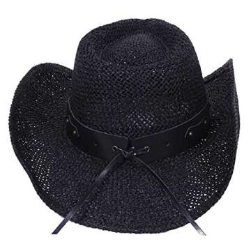 Livingston Men & Women's Woven Straw Cowboy/Cowgirl Western Hat, Black