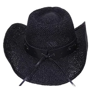 Livingston Men & Women's Woven Straw Cowboy/Cowgirl Western Hat, Black