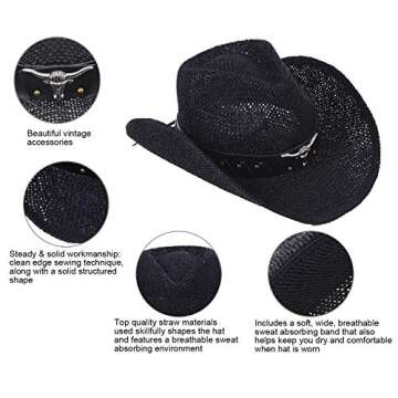 Livingston Men & Women's Woven Straw Cowboy/Cowgirl Western Hat, Black