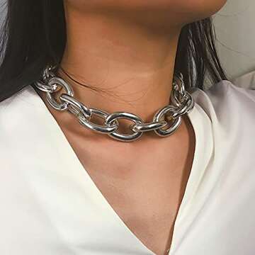 CLOACE Chunky Choker Necklace Silver Cuban Link Chain Necklaces Thick Necklace Chain Punk Jewelry Adjustable for Women(Silver chain)