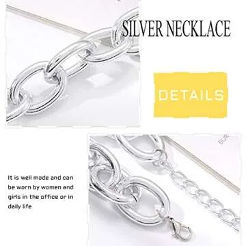CLOACE Chunky Choker Necklace Silver Cuban Link Chain Necklaces Thick Necklace Chain Punk Jewelry Adjustable for Women(Silver chain)