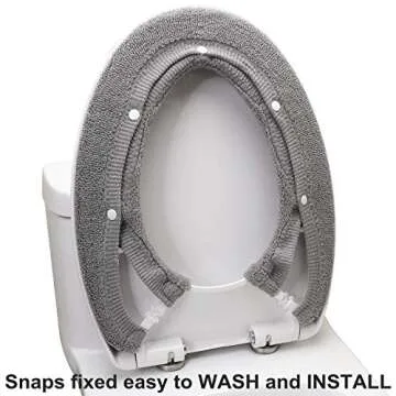 Toilet Seat Cover,Bathroom Soft Thicker Warmer with Snaps Fixed Stretchable Washable Fiber Cloth Toi...