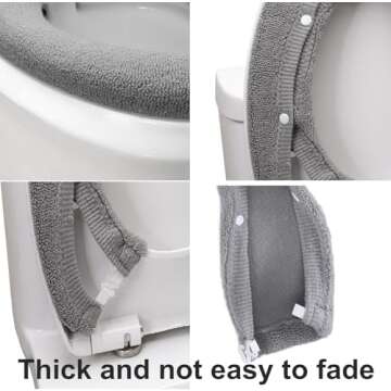 Toilet Seat Cover,Bathroom Soft Thicker Warmer with Snaps Fixed Stretchable Washable Fiber Cloth Toilet Seat Covers Pads Easy Installation& Cleaning (grey)