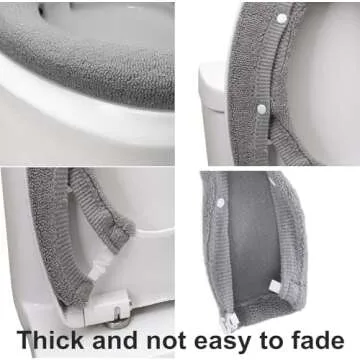 Toilet Seat Cover,Bathroom Soft Thicker Warmer with Snaps Fixed Stretchable Washable Fiber Cloth Toilet Seat Covers Pads Easy Installation& Cleaning (grey)