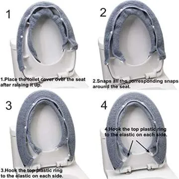 Toilet Seat Cover,Bathroom Soft Thicker Warmer with Snaps Fixed Stretchable Washable Fiber Cloth Toilet Seat Covers Pads Easy Installation& Cleaning (grey)
