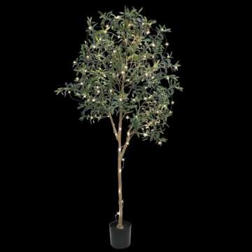 6FT Artificial Olive Tree (72") Tall, Faux Olive Tree Plants with Olive Branche and Fruit, Fake Potted Olive Silk Tree with LED String Lights for Modern Home Office Living Room Floor Decor Indoor
